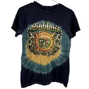 Sublime Tie Dye T-Shirt Sun Band Tee Crew Neck Graphic Print Black Small